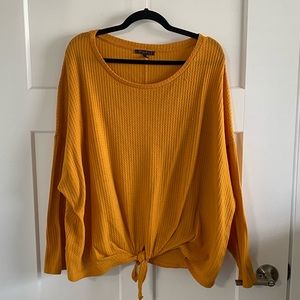 Olivia Sky Waffle Knit Mustard Long Sleeve w/ Tie
